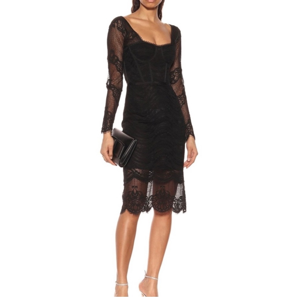 Jonathan Simkhai Mixed Lace Bustier Midi Dress Black